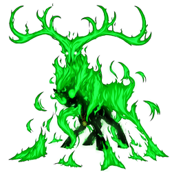 Size: 1500x1500 | Tagged: safe, artist:kalemon, species:deer, species:pony, fallout equestria, balefire, fire, ghoul, horns, on fire, simple background, solo, transparent background, undead