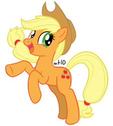 Size: 540x600 | Tagged: safe, artist:empty-10, character:applejack, species:earth pony, species:pony, g4, female, happy, mare, photoshop, rearing, simple background, solo, white background