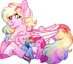 Size: 1024x895 | Tagged: safe, artist:artistcoolpony, character:pinkie pie, character:rainbow dash, species:pony, ship:pinkiedash, chest fluff, doll, ear fluff, ethereal mane, female, galaxy mane, lesbian, pegasus oc, shipping, simple background, toy, transparent background