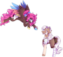Size: 2079x1877 | Tagged: safe, artist:shiromidorii, oc, oc only, species:earth pony, species:pegasus, species:pony, bow, clothing, colored wings, multicolored wings, simple background, socks, solo, striped socks, tail bow, transparent background, wings