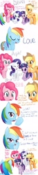 Size: 850x3850 | Tagged: safe, artist:negativefox, character:applejack, character:fluttershy, character:pinkie pie, character:rainbow dash, character:rarity, character:twilight sparkle, species:earth pony, species:pegasus, species:pony, species:unicorn, comic, female, food, mane six, mare, simple background, tales of series, tales of vesperia, tongue out, white background