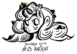 Size: 3250x2278 | Tagged: safe, artist:coco-drillo, character:pinkie pie, species:earth pony, species:pony, inktober, ancient, ancient egypt, bust, curly mane, ear fluff, egypt, female, monochrome, ornaments, pinktober, pyramids, solo, swirls