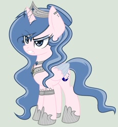 Size: 859x931 | Tagged: safe, artist:lominicinfinity, artist:minifella11, base used, oc, oc only, oc:sparkdust knight, species:alicorn, species:pony, sparkdustverse, alicorn oc, crown, ear piercing, eyebrows, eyebrows visible through hair, female, gritted teeth, hoof shoes, horn, horn jewelry, jewelry, mare, piercing, regalia, simple background, solo