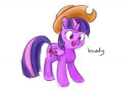 Size: 1280x905 | Tagged: safe, artist:aemantaslim, character:twilight sparkle, character:twilight sparkle (alicorn), species:alicorn, species:pony, newbie artist training grounds, applejack's hat, atg 2018, clothing, cowboy hat, cute, female, hat, howdy, mare, simple background, solo, stetson, twiabetes, white background