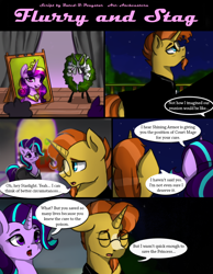 Size: 836x1075 | Tagged: safe, artist:aschenstern, character:princess cadance, character:starlight glimmer, character:sunburst, species:alicorn, species:pony, species:unicorn, comic:flurry and stag, comic, funeral, grimdark series, sad, wreath