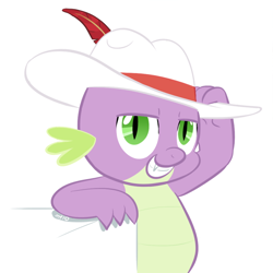 Size: 700x700 | Tagged: safe, artist:empty-10, character:spike, species:dragon, g4, clothing, hat, male, photoshop, pimp hat, simple background, smiling, solo, white background