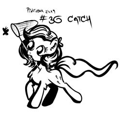 Size: 2509x2350 | Tagged: safe, artist:coco-drillo, character:pinkie pie, species:earth pony, species:pony, inktober, butterfly, catch, eyes on the prize, female, net, pinktober, running, solo