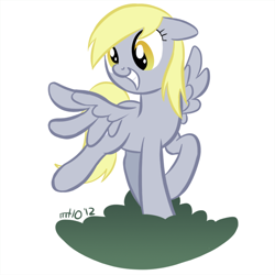 Size: 700x700 | Tagged: safe, artist:empty-10, character:derpy hooves, species:pegasus, species:pony, episode:the last roundup, g4, my little pony: friendship is magic, cloud, female, floppy ears, grin, hooves, mare, on a cloud, photoshop, simple background, smiling, solo, spread wings, white background, wings