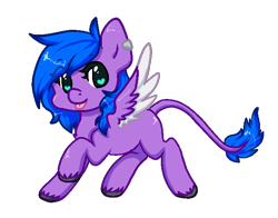 Size: 651x511 | Tagged: safe, artist:pomrawr, oc, oc only, oc:midnight star, species:pegasus, species:pony, leonine tail, pegasus oc, raised hoof, simple background, solo, tongue out, transparent background, unshorn fetlocks, wings