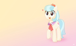 Size: 8700x5281 | Tagged: safe, artist:potato22, character:coco pommel, species:earth pony, species:pony, absurd resolution, female, filter, gradient background, heart, mare, smiling, solo, vector