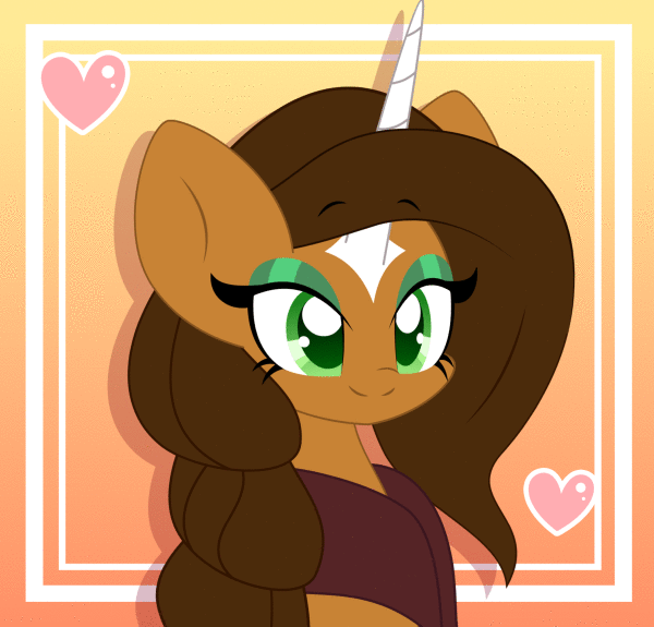Size: 600x575 | Tagged: safe, artist:hungrysohma, part of a set, oc, oc only, oc:desert rose, species:pony, species:unicorn, animated, bust, commission, eyeshadow, female, floating heart, gif, heart, loop, makeup, mare, neckerchief, portrait, solo, ych result