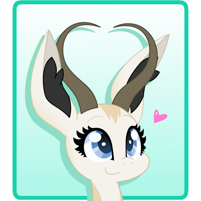 Size: 800x800 | Tagged: safe, artist:hungrysohma, part of a set, oc, oc only, oc:mmiri, species:pony, animated, antelope, bust, commission, female, floating heart, gif, heart, horns, loop, portrait, smiling, solo, springbok, ych result