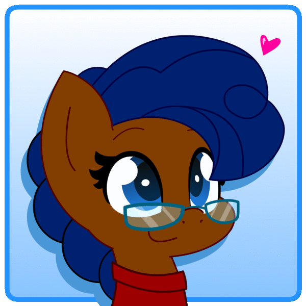 Size: 600x600 | Tagged: safe, artist:hungrysohma, part of a set, oc, oc only, oc:keychi, species:earth pony, species:pony, animated, bust, clothing, commission, floating heart, gif, glasses, heart, loop, portrait, sidemouth, smiling, solo, ych result