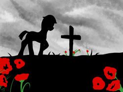 Size: 2000x1500 | Tagged: safe, artist:tunrae, species:pony, cross, grave, poppy, remembrance day, silhouette, solo, war