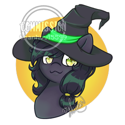Size: 950x950 | Tagged: safe, artist:thanhvy15599, oc, oc only, oc:mir, species:pegasus, species:pony, bust, clothing, commission, female, hat, pegasus oc, portrait, witch, witch hat, ych example, ych result, your character here