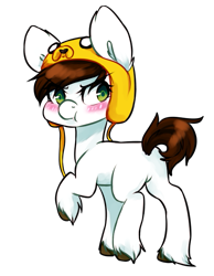 Size: 507x654 | Tagged: safe, artist:pomrawr, oc, oc only, species:pony, adventure time, annoyed, blushing, clothing, hat, looking back, raised hoof, simple background, solo, transparent background, unshorn fetlocks