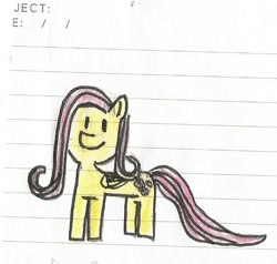 Size: 568x540 | Tagged: safe, artist:rainbowbacon, character:fluttershy, species:pony, female, lined paper, notebook, sketch, solo, traditional art