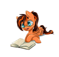 Size: 1280x1235 | Tagged: safe, artist:kovoranu, oc, oc only, oc:pumpkin swirl, species:pegasus, species:pony, book, cute, glasses, pegasus oc, ych result