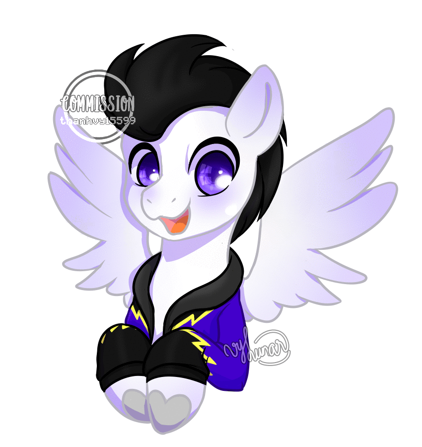 Size: 850x900 | Tagged: safe, artist:thanhvy15599, oc, oc only, oc:pipe dream, species:pegasus, species:pony, animated, black hair, blinking, clothing, commission, commission open, cute, gif, happy, jacket, male, open mouth, pegasus oc, purple eyes, shadowbolts, simple background, smiling, solo, white background, your character here