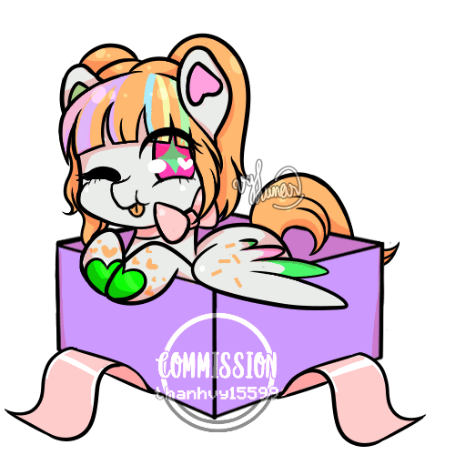 Size: 500x500 | Tagged: safe, artist:thanhvy15599, oc, oc only, species:pegasus, species:pony, animated, box, commission, commission open, commission result, female, gif, gift art, neck bow, one eye closed, pegasus oc, solo, wings, wink, ych result, your character here
