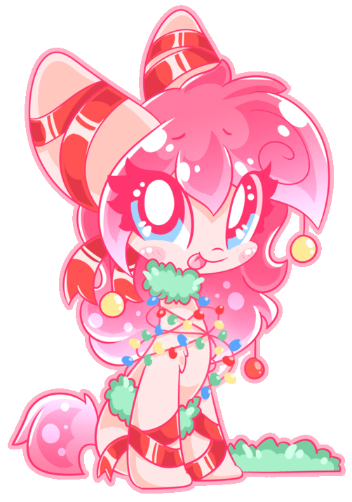 Size: 502x716 | Tagged: safe, artist:hungrysohma, oc, oc only, species:earth pony, species:pony, animated, blushing, christmas, christmas lights, female, gif, holiday, ornament, ribbon, simple background, tongue out, transparent background
