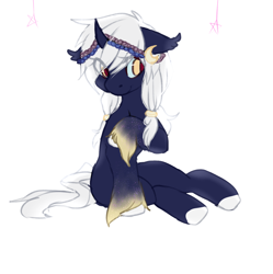 Size: 1566x1575 | Tagged: safe, artist:pomrawr, oc, oc only, species:pony, species:unicorn, colored hooves, ear piercing, earring, eye clipping through hair, horn, jewelry, piercing, simple background, sitting, solo, unicorn oc, white background