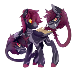 Size: 1957x1824 | Tagged: safe, artist:pomrawr, oc, oc only, augmented tail, colored hooves, cow plant pony, fangs, monster pony, multiple heads, original species, plant, plant pony, simple background, solo, white background