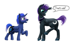 Size: 2575x1591 | Tagged: safe, artist:vasillium, character:princess luna, oc, oc:nox (rule 63), oc:nyx, species:alicorn, species:pony, accessories, adorable face, adorkable, alicorn oc, artemabetes, clothing, colt, cute, cutie mark, diabetes, dialogue, dork, ears up, exclamation point, eyes open, glasses, happy, horn, jewelry, looking, looking back, looking up, male, moon, necklace, nostrils, nyxabetes, one hoof raised, open mouth, palette swap, ponytail, prince, prince artemis, recolor, regalia, royalty, rule 63, rule63betes, shield, simple background, smiling, speech bubble, stallion, standing, symbol, talking, teeth, text, transparent background, wall of tags, wings