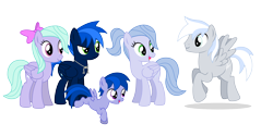 Size: 7456x3728 | Tagged: safe, artist:northernthestar, character:flitter, oc, oc:adryna, oc:northern star, oc:silver strike, oc:turbo, parent:flitter, parents:canon x oc, species:pegasus, species:pony, absurd resolution, canon x oc, colt, female, male, mare, oc x oc, offspring, offspring shipping, parent:oc:northern star, shipping, simple background, stallion, straight, transparent background