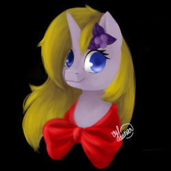 Size: 500x500 | Tagged: safe, artist:thanhvy15599, oc, oc only, oc:viola music heart, species:pony, species:unicorn, black background, blue eyes, christmas, female, gift art, holiday, simple background, solo, unicorn oc, yellow hair