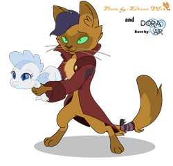 Size: 1254x1203 | Tagged: safe, artist:dianamur, artist:doraair, character:capper dapperpaws, oc, species:abyssinian, species:anthro, species:dragon, my little pony: the movie (2017), base, behaving like a weapon, clothing, coat, collaboration, dragon oc, duo, male, simple background, transparent background