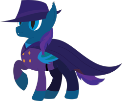 Size: 5488x4534 | Tagged: safe, artist:cosmiceclipsed, derpibooru original, oc, oc only, oc:stardust, oc:stardust(cosmiceclipse), species:bat pony, species:pony, bat pony oc, bat wings, cape, clothing, darkwing duck, ear fluff, fangs, hat, lineless, male, membranous wings, simple background, slit eyes, slit pupils, solo, stallion, transparent background, vector, wings