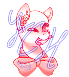 Size: 450x500 | Tagged: safe, artist:thanhvy15599, community related, oc, oc only, auction, bow, candy, candy cane, commission, cute, food, heart eyes, holly, one eye closed, solo, wingding eyes, wink, ych sketch, your character here