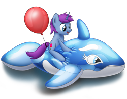 Size: 1010x791 | Tagged: safe, artist:bladedragoon7575, oc, oc:mobian, species:pony, species:unicorn, balloon, cute, floaty, inflatable, inflatable toy, orca, pool toy, riding, simple background, transparent background, whale, ych result