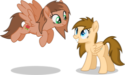 Size: 3715x2249 | Tagged: safe, artist:peahead, oc, oc only, oc:kathrine, oc:stellar winds, species:pegasus, species:pony, blue eyes, cutie mark, duo, duo female, female, flying, green eyes, grin, mare, simple background, smiling, transparent background, vector