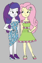 Size: 730x1095 | Tagged: safe, artist:fude-chan-art, character:fluttershy, character:rarity, ship:rarishy, my little pony:equestria girls, alternate outfits, female, lesbian, shipping