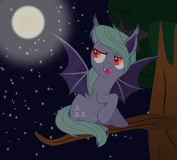 Size: 5000x4500 | Tagged: safe, artist:northernthestar, character:flitter, species:bat pony, species:pony, bat ponified, female, flitterbat, glowing eyes, moon, night, race swap, red eyes, solo, tree, tree branch