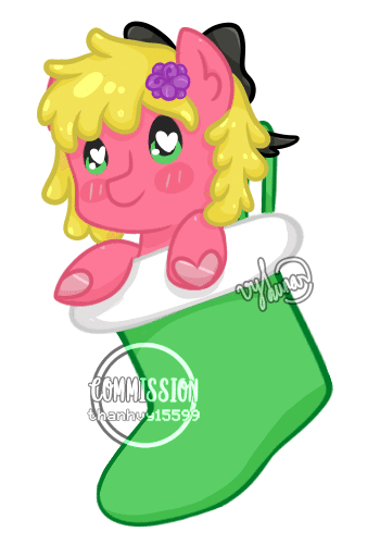 Size: 350x500 | Tagged: safe, artist:thanhvy15599, oc, oc only, oc:sunflower toots apple, species:earth pony, species:pony, animated, blinking, bow, christmas, christmas stocking, commission, earth pony oc, female, gif, green eyes, heart eyes, holiday, mare, simple background, solo, white background, wingding eyes, ych result