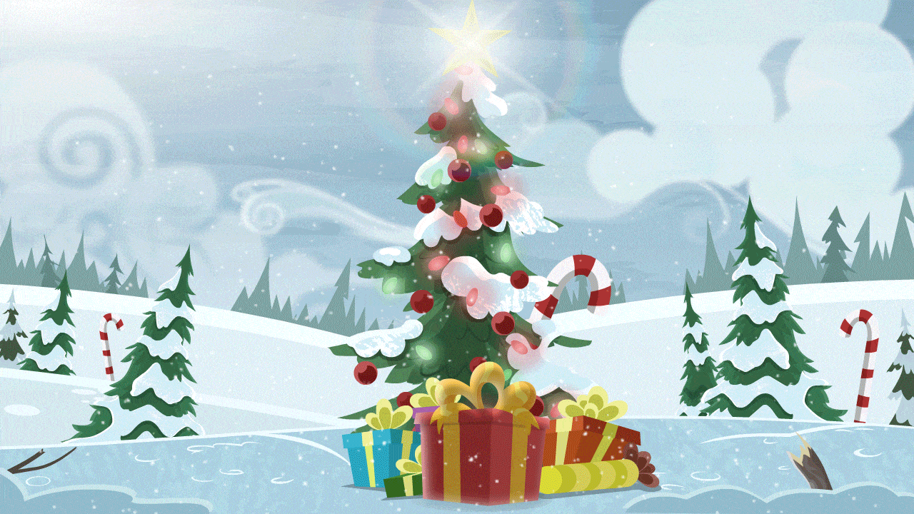 Size: 1280x720 | Tagged: source needed, safe, artist:brutalweather studio, character:sea swirl, species:pony, species:unicorn, animated, background pony, box, candy, candy cane, christmas, christmas tree, commission, cute, female, food, gif, hearth's warming, holiday, hooves on cheeks, mare, pony in a box, present, seadorable, smiling, smiling at you, snow, solo, squishy cheeks, stars, tree, ych result