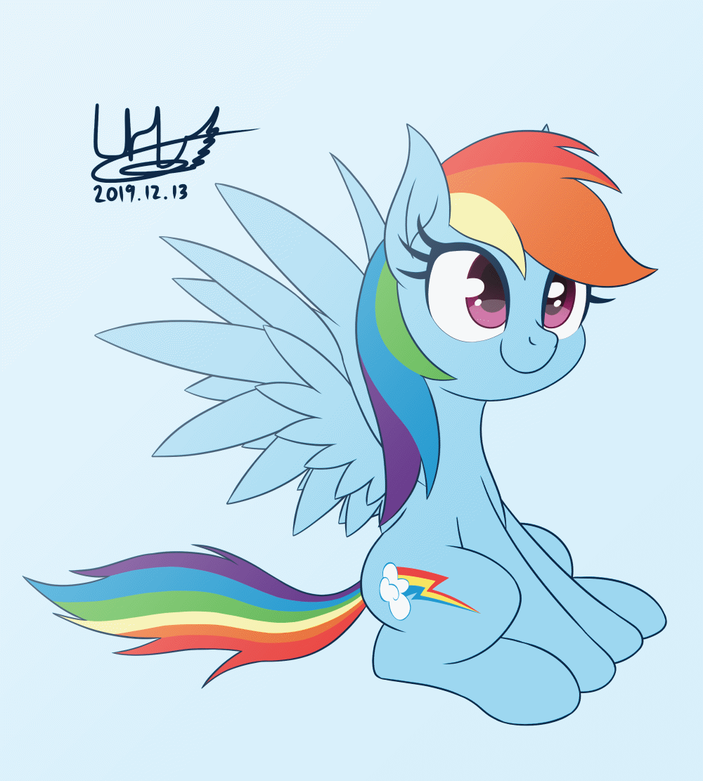 Size: 1000x1111 | Tagged: safe, artist:livehotsun, character:rainbow dash, species:pegasus, species:pony, animated, behaving like a dog, blinking, blue background, cute, dashabetes, dawwww, eye, eye shimmer, featured on derpibooru, female, gif, happy, hnnng, livehotsun is trying to murder us, looking at you, mare, signature, simple background, sitting, smiling, solo, spread wings, sweet dreams fuel, tail, tail whip, twitchy tail, wings