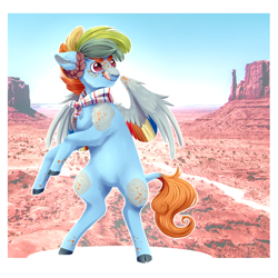 Size: 3000x3000 | Tagged: safe, artist:djkaskan, character:little strongheart, character:rainbow dash, species:buffalo, species:pegasus, species:pony, cloven hooves, female, fusion, licking, licking lips, mare, rearing, solo, tongue out