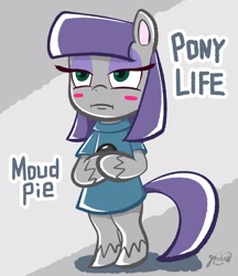 Size: 2126x2455 | Tagged: safe, artist:garammasara, character:boulder, character:maud pie, species:pony, my little pony:pony life, abstract background, bipedal, cute, female, maudabetes, semi-anthro, unamused