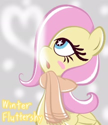 Size: 1774x2048 | Tagged: safe, artist:garammasara, character:fluttershy, species:pony, clothing, december, female, heart, scarf, snow, solo, starry eyes, wingding eyes, winter