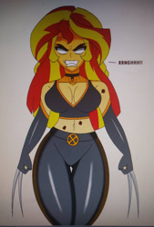 Size: 2000x2963 | Tagged: safe, artist:swagalicious-tony, character:sunset shimmer, my little pony:equestria girls, angry, blank eyes, breasts, busty sunset shimmer, claws, cross-popping veins, gritted teeth, latex, metal claws, wolverine, x-23
