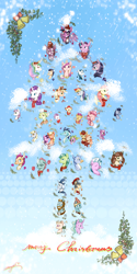 Size: 2500x5000 | Tagged: safe, artist:angusdra, character:apple bloom, character:applejack, character:big mcintosh, character:bright mac, character:cheerilee, character:derpy hooves, character:flash magnus, character:flash sentry, character:fluttershy, character:gallus, character:granny smith, character:meadowbrook, character:mistmane, character:night light, character:ocellus, character:pear butter, character:pinkie pie, character:princess cadance, character:princess celestia, character:princess ember, character:princess luna, character:rainbow dash, character:rarity, character:rockhoof, character:sandbar, character:scootaloo, character:shining armor, character:silverstream, character:smolder, character:soarin', character:somnambula, character:spike, character:star swirl the bearded, character:starlight glimmer, character:sugar belle, character:sweetie belle, character:tempest shadow, character:twilight sparkle, character:twilight sparkle (alicorn), character:twilight velvet, character:yona, species:alicorn, species:earth pony, species:pegasus, species:pony, species:unicorn, ship:brightbutter, ship:sugarmac, g4, apple, bell, bow, broken horn, bust, candy, candy cane, christmas, christmas ornament, clothing, decoration, female, food, hat, heart, holiday, horn, male, mare, merry christmas, scarf, shipping, snow, stallion, straight, tongue out
