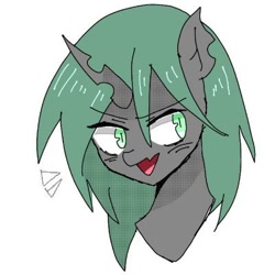 Size: 400x400 | Tagged: safe, artist:k_clematis, oc, oc only, bust, changeling queen, changeling queen oc, open mouth, simple background, smiling, solo, white background