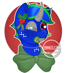Size: 450x500 | Tagged: safe, artist:thanhvy15599, oc, oc only, oc:flutterstay, species:pony, species:unicorn, augmented, biohacking, blue, bow, candy, candy cane, commission, cyber pony, cyborg, cyborg pony, food, heart eyes, male, one eye closed, red eyes, robot, robot pony, simple background, unicorn oc, wingding eyes, wink, ych result