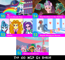 Size: 1704x1560 | Tagged: safe, artist:don2602, edit, edited screencap, screencap, character:adagio dazzle, character:apple bloom, character:aria blaze, character:berry punch, character:berryshine, character:cheerilee, character:cheese sandwich, character:cherry crash, character:merry may, character:rainbow dash, character:scootaloo, character:snowfall frost, character:sonata dusk, character:starlight glimmer, character:sweetie belle, species:earth pony, species:pegasus, species:pony, species:unicorn, episode:a hearth's warming tail, episode:flight to the finish, episode:pinkie pride, episode:run to break free, equestria girls:rainbow rocks, g4, my little pony: equestria girls, my little pony: friendship is magic, my little pony:equestria girls, spoiler:eqg series (season 2), arms in the air, battle of the bands, candy, candy cane, cauldron, cheese confesses, cherry crash, clothing, cutie mark crusaders, eyes closed, female, filly, filly cheerilee, food, geode of super speed, glasses, hat, hearts strong as horses, jester hat, let's have a battle, magical geodes, marching, running, say goodbye to the holiday, the dazzlings, top 100 mlp g4 songs, wreath, younger