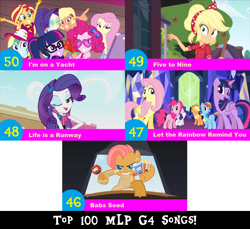 Size: 1704x1560 | Tagged: safe, artist:don2602, edit, edited screencap, screencap, character:applejack, character:babs seed, character:fluttershy, character:pinkie pie, character:rainbow dash, character:rarity, character:sunset shimmer, character:twilight sparkle, character:twilight sparkle (alicorn), character:twilight sparkle (scitwi), species:alicorn, species:earth pony, species:eqg human, species:pegasus, species:pony, species:unicorn, episode:five to nine, episode:i'm on a yacht, episode:life is a runway, episode:one bad apple, episode:twilight's kingdom, g4, my little pony: equestria girls, my little pony: friendship is magic, my little pony:equestria girls, spoiler:eqg series (season 2), 3d, apple, babs seed song, bandana, candy apple (food), cap, clothing, dress, food, glasses, grin, hat, humane five, humane seven, humane six, let the rainbow remind you, lidded eyes, mane six, multiple characters, one eye closed, popcorn, smiling, soda, sunburn, top 100 mlp g4 songs, twilight's castle, wink