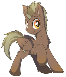 Size: 1200x1400 | Tagged: safe, artist:bigshot232, oc, oc only, oc:sandbone, species:pegasus, species:pony, 2020 community collab, derpibooru community collaboration, cheek fluff, looking at you, male, raised hoof, simple background, smiling, solo, stallion, standing, transparent background